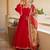 Red silk blend lace anarkali set