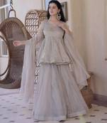 Grey silk blend embroidered palazzo set