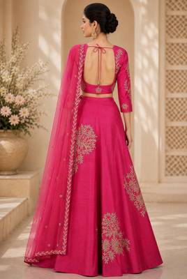 Pink Silk Blend Printed Crop Top Lehengas 2