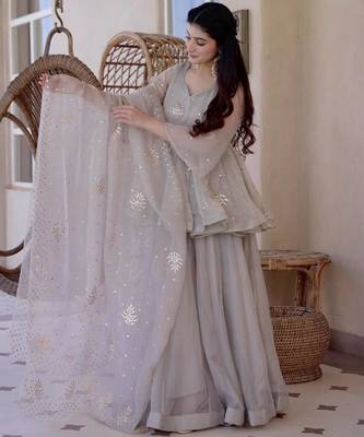 Grey silk blend embroidered palazzo set 2