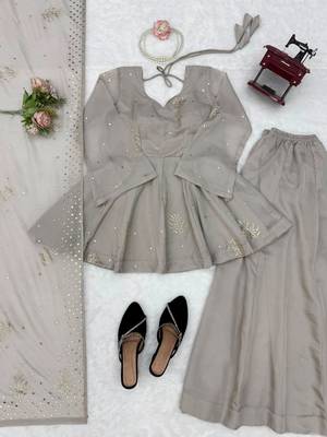 Grey silk blend embroidered palazzo set 4