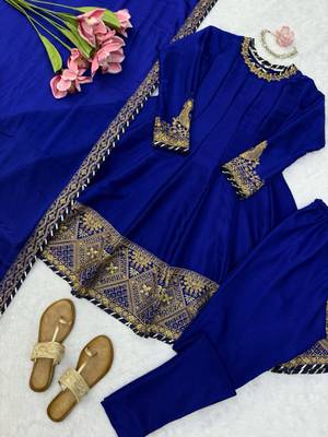 Royal-blue silk blend thread embroidery anarkali set 2