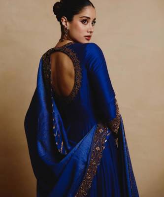 Royal-blue silk blend thread embroidery anarkali set 4