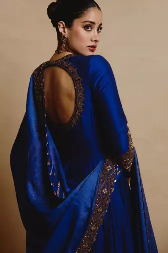 Royal-blue silk blend thread embroidery anarkali set