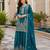 Teal-blue silk blend embroidered palazzo set
