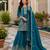Teal-blue silk blend embroidered palazzo set