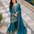 Teal-blue silk blend embroidered palazzo set
