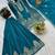 Teal-blue silk blend embroidered palazzo set