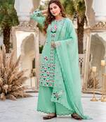 Green silk blend embroidered palazzo set