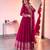Red georgette embroidered flared gown set