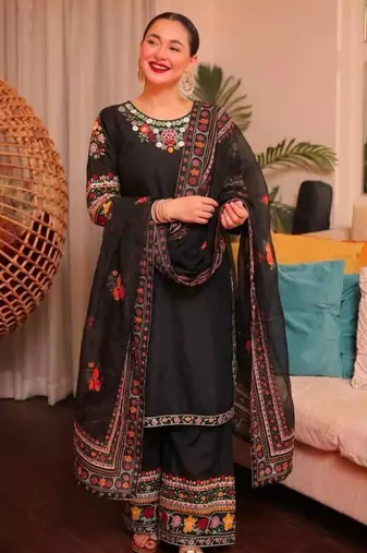 Black crepe embroidered salwar kameez