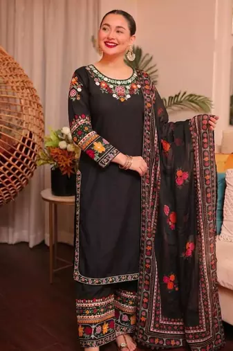 Black crepe embroidered salwar kameez