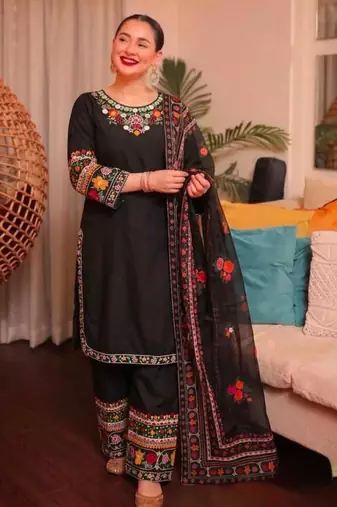 Black crepe embroidered salwar kameez