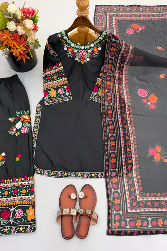 Black crepe embroidered salwar kameez