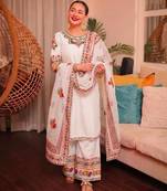 White crepe embroidered salwar kameez