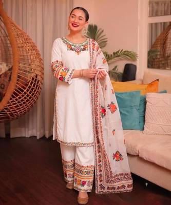 White crepe embroidered salwar kameez 2