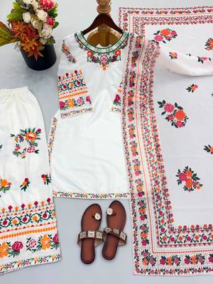 White crepe embroidered salwar kameez 3