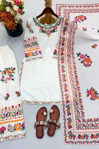 White crepe embroidered salwar kameez