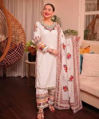 White crepe embroidered salwar kameez 4