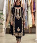 Black faux georgette embroidered kurta set