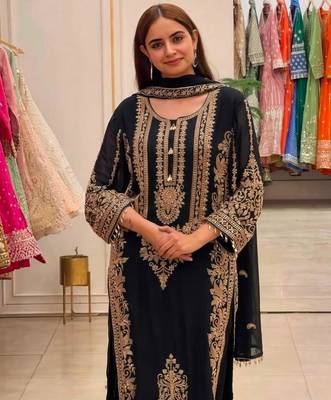 Black faux georgette embroidered kurta set 3