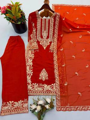 Orange faux georgette embroidered kurta set 2