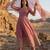 Pink silk blend embroidered flared gown set