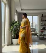 Yellow silk blend embroidered palazzo set