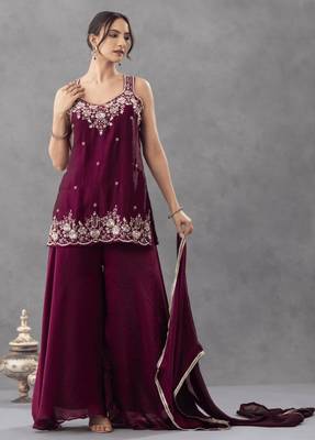 Plum silk blend embroidered palazzo set 3