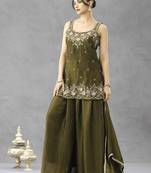 Olive silk blend embroidered palazzo set
