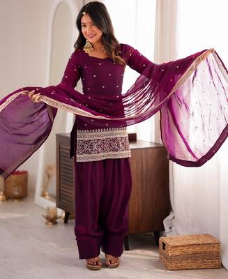 Plum silk blend embroidered farshi salwar set 2