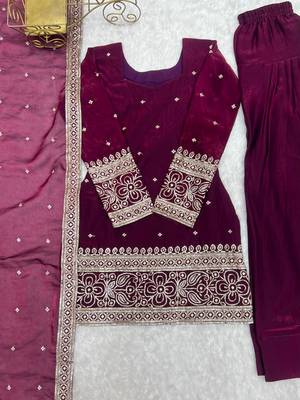 Plum silk blend embroidered farshi salwar set 4