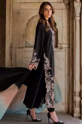 Black rayon embroidered kurta set