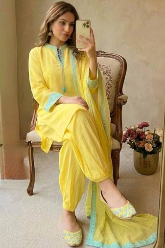 Yellow silk blend embroidered with ballon pants