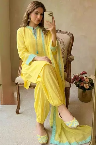 Yellow silk blend embroidered with ballon pants