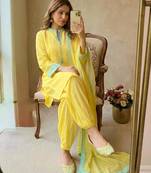 Yellow silk blend embroidered with ballon pants