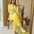 Yellow silk blend embroidered with ballon pants
