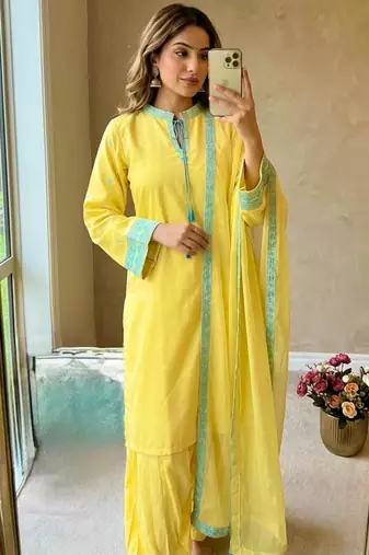 Yellow silk blend embroidered with ballon pants