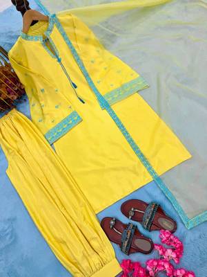 Yellow silk blend embroidered with ballon pants 3