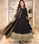 Black faux georgette embroidered flared gown set