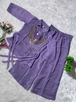 Lavender silk blend embroidered palazzo set 4