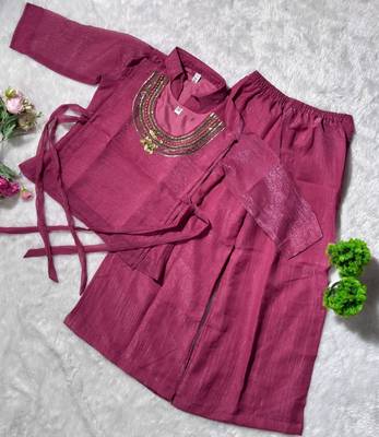 Pink silk blend embroidered palazzo set 3