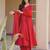 Red silk blend embroidered anarkali set