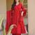 Red silk blend embroidered anarkali set