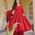Red silk blend embroidered anarkali set