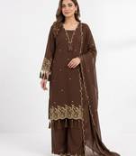 Brown rayon embroidered palazzo set