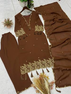 Brown rayon embroidered palazzo set 2