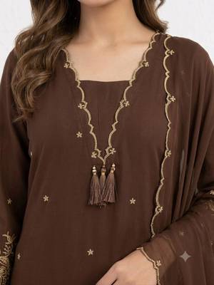 Brown rayon embroidered palazzo set 3