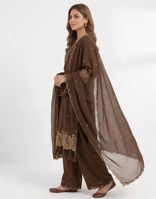 Brown rayon embroidered palazzo set 4