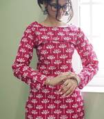 RUBY LOTUS: HAND-PRINTED COTTON SHORT KURTI WITH OVERLAY DETAIL